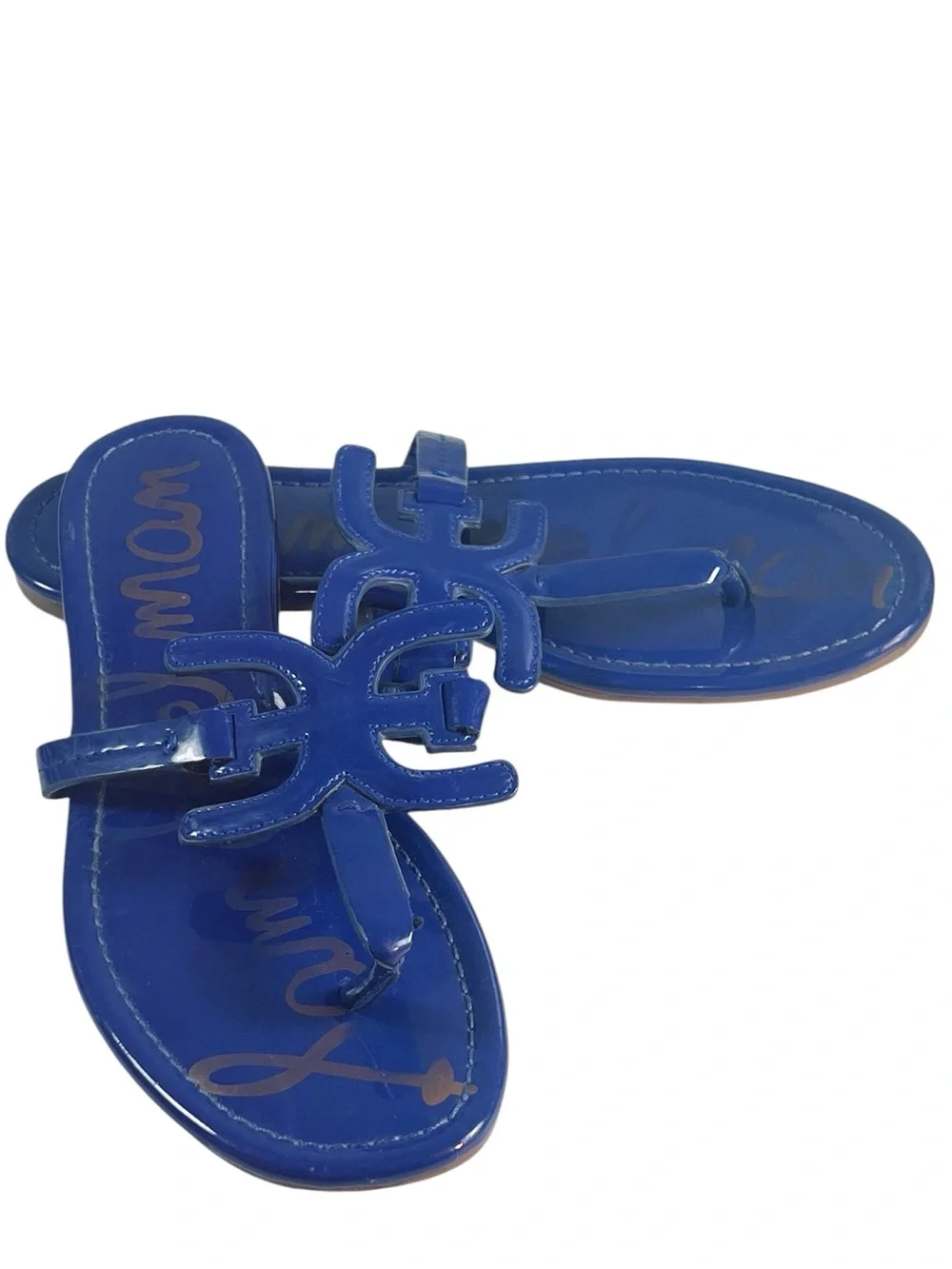 Sam Edelman Carter Royal Blue Patent Logo Thong Sandals Summer Vacation Resort